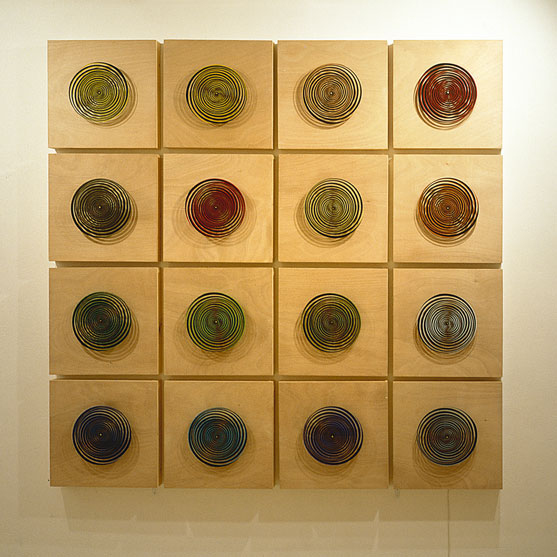 The Clepsydra, 1994, plywood, plexiglas, silkscreen, 16 motors, 166X166cm